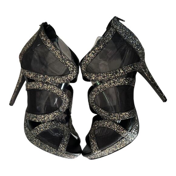 Express Gold & Silver 5” Platform stiletto heels mesh sides back zipper size 10 - Picture 1 of 12